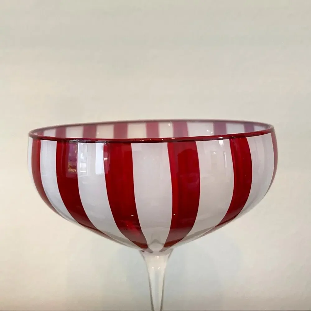 Cabana Red Striped Coupe Glasses 8oz Set of 2 NEW
